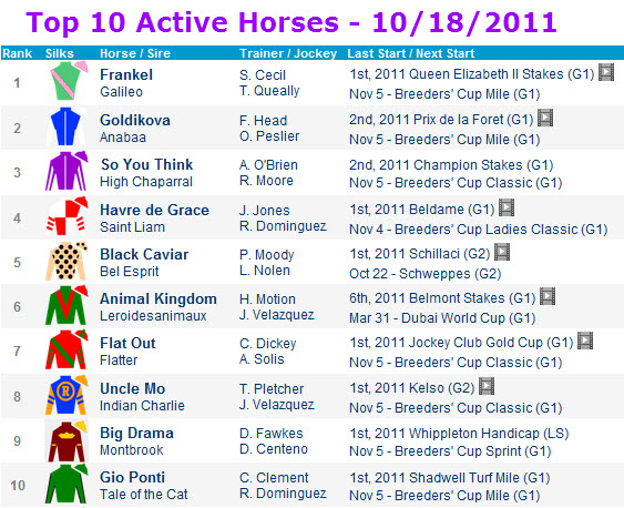 Top 10 Active Horses